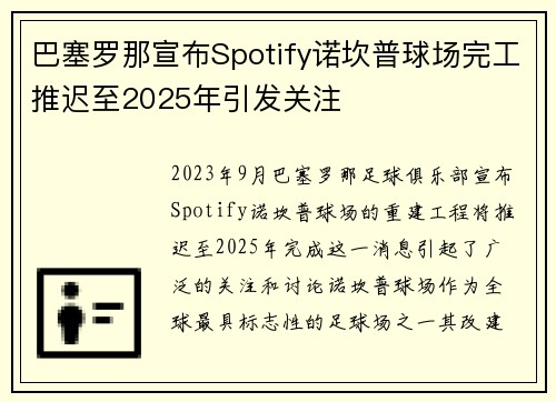 巴塞罗那宣布Spotify诺坎普球场完工推迟至2025年引发关注